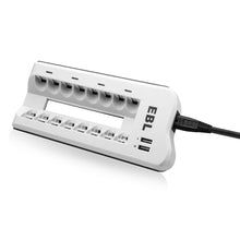 Load image into Gallery viewer, 8-Slots Battery Charger for AA AAA NIMH NICD Rechargeable Batteries + Dual USB