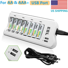Load image into Gallery viewer, 8-Slots Battery Charger for AA AAA NIMH NICD Rechargeable Batteries + Dual USB