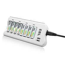 Load image into Gallery viewer, 8-Slots Battery Charger for AA AAA NIMH NICD Rechargeable Batteries + Dual USB