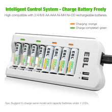 Load image into Gallery viewer, 8-Slots Battery Charger for AA AAA NIMH NICD Rechargeable Batteries + Dual USB