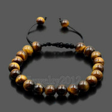 Load image into Gallery viewer, 8mm Mens Women Natural Gemstones Macrame Round Beads Braided Bracelet Handmade