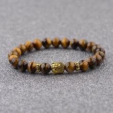 Load image into Gallery viewer, 8mm Natural Tiger Eye Beads Buddha Head Women Men Yoga energy Bracelets Jewelry