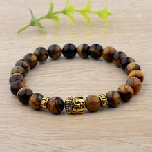 Load image into Gallery viewer, 8mm Natural Tiger Eye Beads Buddha Head Women Men Yoga energy Bracelets Jewelry