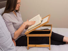 Load image into Gallery viewer, Adjustable Wood Bed Tray Lap Desk Serving Table Folding Legs Bamboo