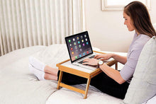 Load image into Gallery viewer, Adjustable Wood Bed Tray Lap Desk Serving Table Folding Legs Bamboo