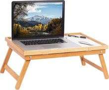 Load image into Gallery viewer, Adjustable Wood Bed Tray Lap Desk Serving Table Folding Legs Bamboo
