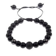 Load image into Gallery viewer, Charm Men's Bright Zircon Micro Pave Black Natural Stone Round Beaded Bracelets
