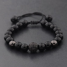Load image into Gallery viewer, Charm Men's Bright Zircon Micro Pave Black Natural Stone Round Beaded Bracelets