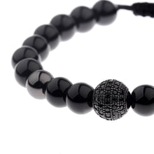 Load image into Gallery viewer, Charm Men's Bright Zircon Micro Pave Black Natural Stone Round Beaded Bracelets