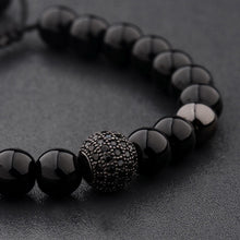 Load image into Gallery viewer, Charm Men's Bright Zircon Micro Pave Black Natural Stone Round Beaded Bracelets
