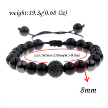 Load image into Gallery viewer, Charm Men's Bright Zircon Micro Pave Black Natural Stone Round Beaded Bracelets