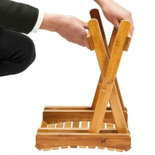 Load image into Gallery viewer, Durable Anti-Slip Bamboo Bath Stool Seat w/ Storage Shelf For Kids Safety Wood