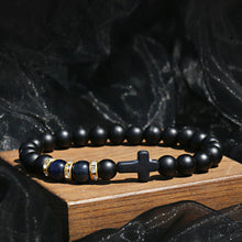 Load image into Gallery viewer, Fashion Men Women Lava Agate Stone Blue Tiger Eye Cross Elastic Bracelet Jewelry