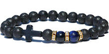 Load image into Gallery viewer, Fashion Men Women Lava Agate Stone Blue Tiger Eye Cross Elastic Bracelet Jewelry
