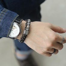 Load image into Gallery viewer, Fashion Men's Natural Stone Agate Beads Punk Bracelets Stainless Steel Jewelry