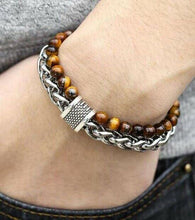 Load image into Gallery viewer, Fashion Men's Natural Stone Agate Beads Punk Bracelets Stainless Steel Jewelry