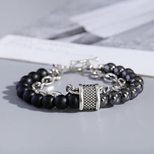 Load image into Gallery viewer, Fashion Men's Natural Stone Agate Beads Punk Bracelets Stainless Steel Jewelry