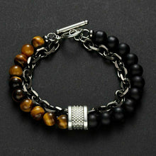 Load image into Gallery viewer, Fashion Men's Natural Stone Agate Beads Punk Bracelets Stainless Steel Jewelry
