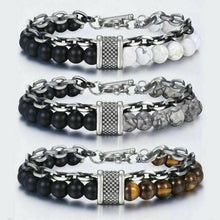 Load image into Gallery viewer, Fashion Men's Natural Stone Agate Beads Punk Bracelets Stainless Steel Jewelry
