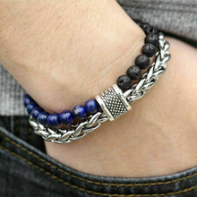 Load image into Gallery viewer, Fashion Men's Natural Stone Agate Beads Punk Bracelets Stainless Steel Jewelry