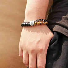 Load image into Gallery viewer, Fashion Men's Natural Stone Agate Beads Punk Bracelets Stainless Steel Jewelry