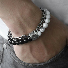 Load image into Gallery viewer, Fashion Men's Natural Stone Agate Beads Punk Bracelets Stainless Steel Jewelry