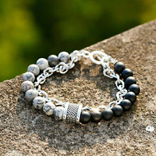 Load image into Gallery viewer, Fashion Men's Natural Stone Agate Beads Punk Bracelets Stainless Steel Jewelry