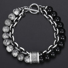 Load image into Gallery viewer, Fashion Men's Natural Stone Agate Beads Punk Bracelets Stainless Steel Jewelry