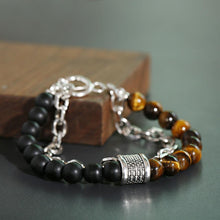 Load image into Gallery viewer, Fashion Men's Natural Stone Agate Beads Punk Bracelets Stainless Steel Jewelry