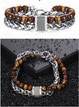 Load image into Gallery viewer, Fashion Men's Natural Stone Agate Beads Punk Bracelets Stainless Steel Jewelry
