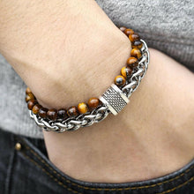 Load image into Gallery viewer, Fashion Men's Natural Stone Agate Beads Punk Bracelets Stainless Steel Jewelry