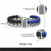 Load image into Gallery viewer, Fashion Men's Natural Stone Agate Beads Punk Bracelets Stainless Steel Jewelry