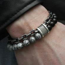 Load image into Gallery viewer, Fashion Men's Natural Stone Agate Beads Punk Bracelets Stainless Steel Jewelry