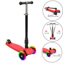 Load image into Gallery viewer, Kick Scooter for Kids with 3 Light Up Wheels Adjustable Height Boys Girls Red