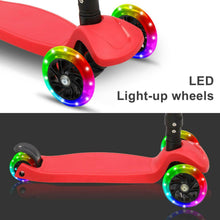 Load image into Gallery viewer, Kick Scooter for Kids with 3 Light Up Wheels Adjustable Height Boys Girls Red