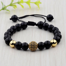 Load image into Gallery viewer, Luxury Men's Natural Stone Gold Zircon Micro Pave CZ Beaded Bracelets Jewelry