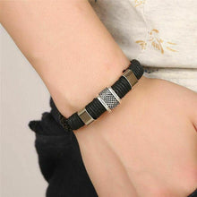 Load image into Gallery viewer, Men Women Leather Titanium Steel Magnetic Braided Clasp Bracelet Bangle Jewelry