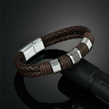 Load image into Gallery viewer, Men Women Leather Titanium Steel Magnetic Braided Clasp Bracelet Bangle Jewelry