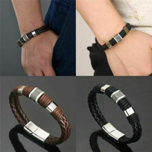 Load image into Gallery viewer, Men Women Leather Titanium Steel Magnetic Braided Clasp Bracelet Bangle Jewelry