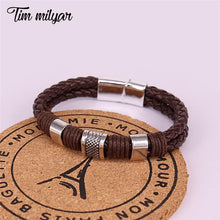 Load image into Gallery viewer, Men Women Leather Titanium Steel Magnetic Braided Clasp Bracelet Bangle Jewelry