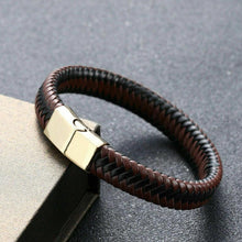 Load image into Gallery viewer, Men Women Leather Titanium Steel Magnetic Braided Clasp Bracelet Bangle Jewelry
