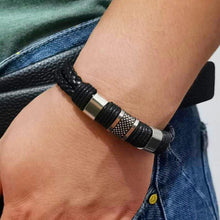 Load image into Gallery viewer, Men Women Leather Titanium Steel Magnetic Braided Clasp Bracelet Bangle Jewelry