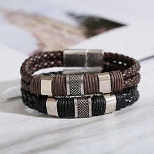 Load image into Gallery viewer, Men Women Leather Titanium Steel Magnetic Braided Clasp Bracelet Bangle Jewelry