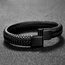 Load image into Gallery viewer, Men Women Leather Titanium Steel Magnetic Braided Clasp Bracelet Bangle Jewelry