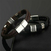 Load image into Gallery viewer, Men Women Leather Titanium Steel Magnetic Braided Clasp Bracelet Bangle Jewelry