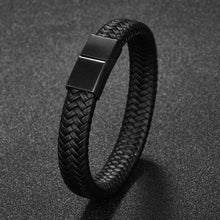 Load image into Gallery viewer, Men Women Leather Titanium Steel Magnetic Braided Clasp Bracelet Bangle Jewelry