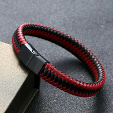 Load image into Gallery viewer, Men Women Leather Titanium Steel Magnetic Braided Clasp Bracelet Bangle Jewelry