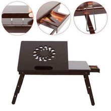 Load image into Gallery viewer, Portable Folding Laptop Desk Bamboo Breakfast Serving Tray Bed Table Tilting Top