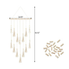 Load image into Gallery viewer, Sweeter Home Decor Macrame Woven Wall Hanging Photo Display with 30 Wood Clips