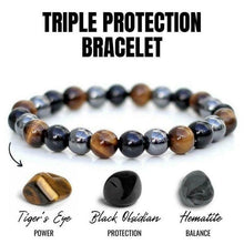 Load image into Gallery viewer, Triple Protection Luck Hematite Beads Black Obsidian Tiger's Eye Stone Bracelets